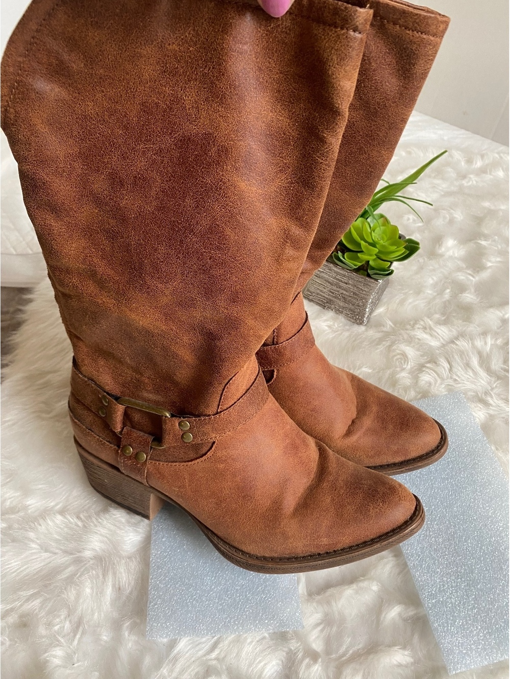 ANNEY Women's Brown Mid-Calf Textile Boots Size 7 Medium